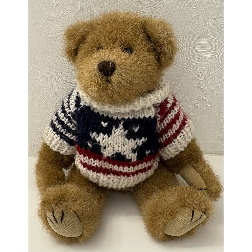Plush Image Stuffed Bear W/Red/White/Blue Knit Sweater 12” Movable Joints